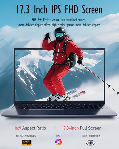 Image of 17 inch Laptop Computers,12th Generation Processor N95 4C 4T(Up to 3.4Ghz),8GB DDR4 RAM 256GB SSD,1920*1080,10000mAh Large battery,Type-C(Data), WiFi5,BT,RJ45,Dual Stereo Speakers, Backlit Keyboard