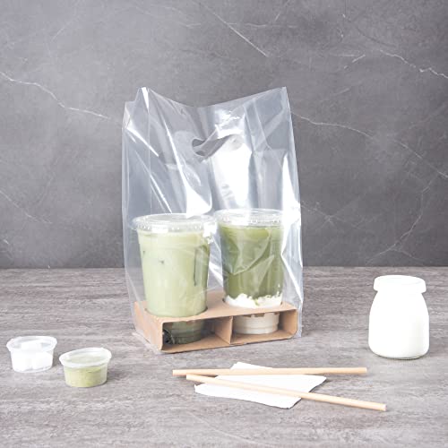 Restaurantware BAGS ONLY: 13.8 x 7.9 x 4.3 Inch To Go Bags 100 Self Standing Take Out Bags - Fits 2 Cup Drink Carrier Premium Clear Plastic Food To Go Bags For To Go Meals Or Drinks by Restaurantware - Image 4