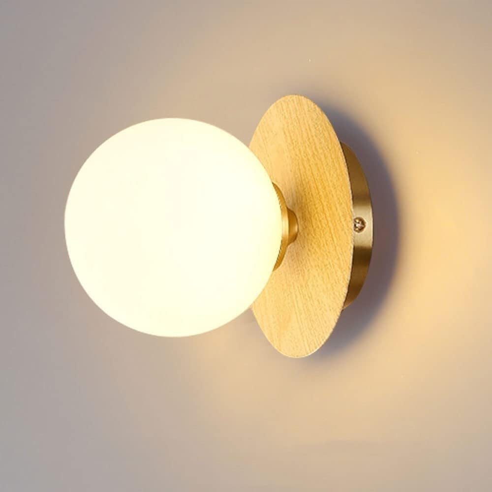 LYMSXAZOU Modern Simple Wood Grain Wall Light Walnut Color Living Room Sconces Nordic G9 Globe Mount Lamp Elegant Decor LED For Bedroom Bedside Hallway Corridor
