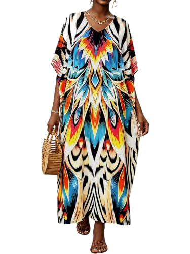 Image of Kaftan Dresses for Women V Neck Caftan Batwing Sleeve Swimsuit Cover Up
