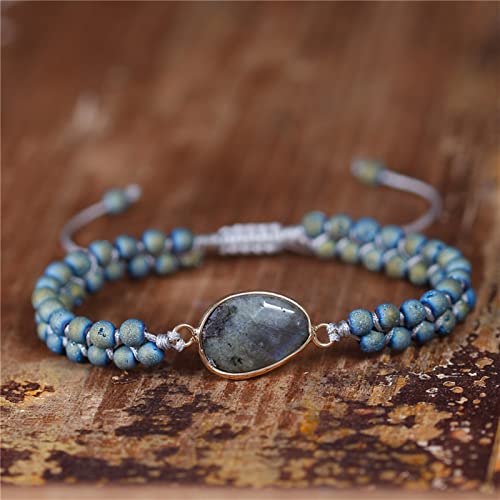 Charme bracelets perles tressé macramé et pierres de labradorite