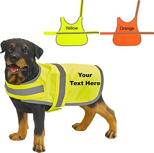 Personalised High Vis Dog coat vest pet puppy safety hi viz custom print reflective Both Sided Print (Medium, Orange)
