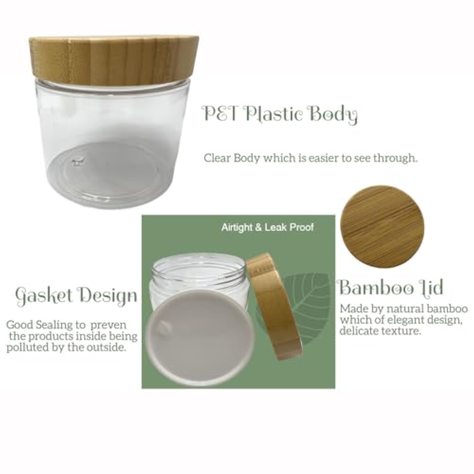 Empty Bamboo Lid Jar 16oz Refillable Plastic Round Cosmetic Container