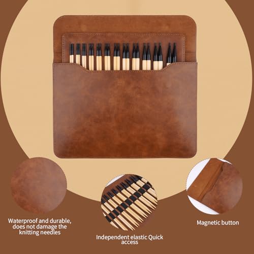 Image of 4.9inch Interchangeable Bamboo Circular Knitting Needles Set with Case | 12 Sizes 3.5-10mm /US 4-15, 12 Pairs, 4 Cables, Natural Bamboo Needles Kits for Knitting Projects - Beginners /Enthusiast, Gift