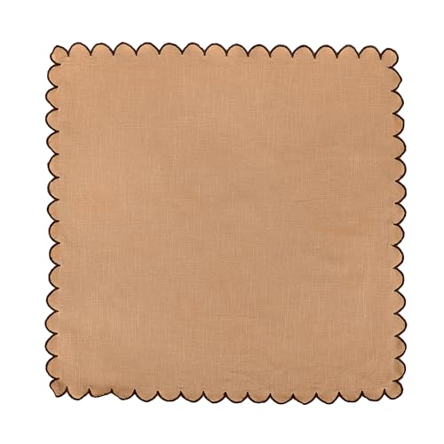 Image of FINGERCRAFT Scallop Edge Cloth Napkins | Set of 6 | 20x20 Inches | 100% Cotton | Table Napkins for Any Occasion | Washable, Perfect for Parties and Everyday Use (Brown Slub, Set of 6)