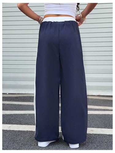 SHENHE Girl's Baggy Side Striped Y2k Track Pants Wide Leg Drawstring Athletic Hip Hop Trousers2