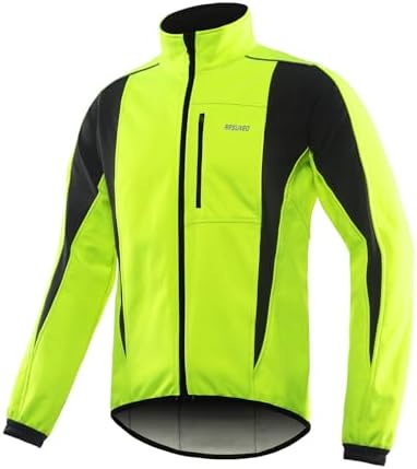 ARSUXEO Winter Warm UP Thermal Softshell Cycling Jacket Windproof Waterproof Bicycle Mountain Bike Clothes 15-K Green Size X-Large