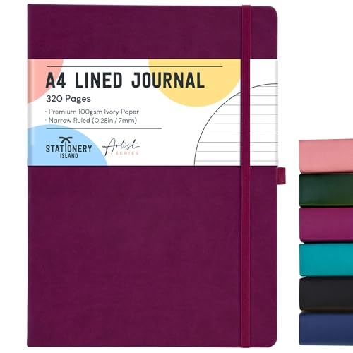 STATIONERY ISLAND A4 liniertes Notizbuch 320 Seiten dickes Tagebuch liniertes Tagebuch Hardcover mit 100 g/m zum Schreiben Arbeiten Lernen Tagebuch Beere
