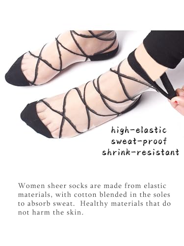SOUTHRO 6 Pairs Sheer Mesh Socks for Women - Ankle High Transparent Tulle Socks3