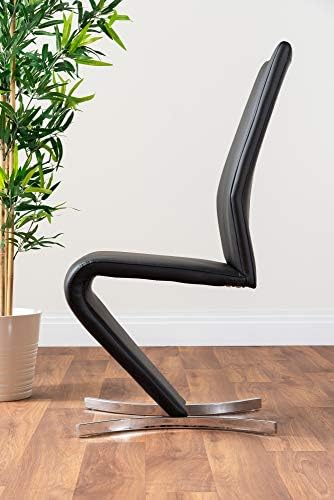 Furniturebox UK Dining Chairs Set of 2 - Willow Faux Leather Chrome Metal Dining Room Chair Set, Statement Luxury Modern Z Chairs (2x Black Dining Chairs)