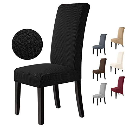 Fundas para sillas 4 Piezas Fundas de Sillas de Comedor Elástico Jacquard Cubiertas de Silla Funda de Silla elástica Fundas Sillas para Decoración de Fiesta (Negro, 4 Piezas)-M