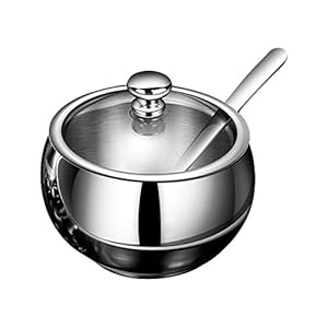 Zuccheriera, ciotole per zuccheriera, in acciaio inox, dispenser per sale e pepe in acciaio inox, include vetro da zucchero, coperchio in vetro e cucchiaio per organizer per bottiglie e contenitori