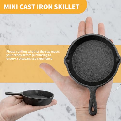 3 Pack 4 inch Mini Cast Iron Skillet with Double Drip-Spouts, 10 cm Small Cast Iron Pan Black, Round Mini Irons Egg Skillet for Frying Oven Grill - Image 6