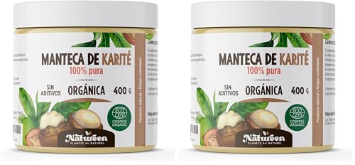 Manteca de Karité Ecológica 400 g - 100% Vegetal - Sin aditivos - Sin Refinar - para Cuerpo - Cara - Piel - Pelo- Uñas - Cabello (Paquete de 2)