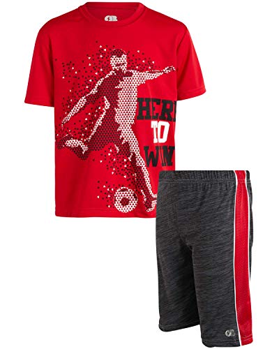 Only Boys Basketball Short Set - 2 Piece Athletic Tee Shirt and Short Sets, Here to Win Set, Size 6/7