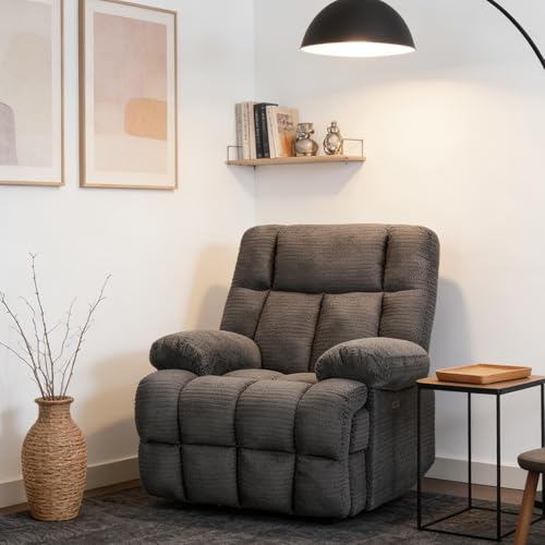 Oversized Power Reclining Chairs Zero Gravity for Adults, Soft Fabric Electric Recliner Chairs, Large Single Reclining Chair for Living Room, Theater Seating for Tall Man with USB Port (Grey)