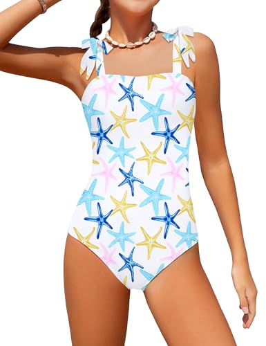Image of Girls Swimsuit One Piece Casual Color-Block Adjustable Straps Girls Bathing Suit Swimwear 9-16T