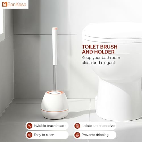 Image of BonKaso Tracy Toilet Brush with PP Bristle Head & Holder for Bathroom Cleaning | Ergonomic Handle Toilet Brush with Anti-Slip Grip | Compact, Durable & Stylish Bathroom Cleaner - Grey & Orange