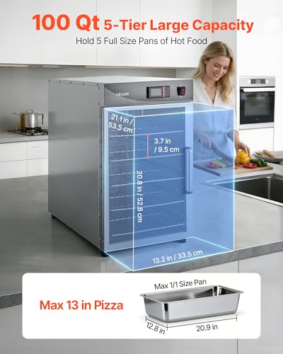 Image of VEVOR Electric Hot Box Food Warmer, 5-Tier Commercial Warming Cabinet with Water Tray, Single-Door and Adjustable Shelves, Stainless Steel Food Warmer Cabinet, for Restaurant, Kitchen, Pizza, Chicken