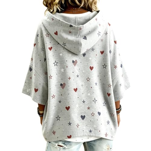 Womens Oversized Sweatshirt Half Sleeve Cozy Batwing Sleeve Star Print Tops - image 4