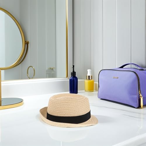 2pcs Boys Summer Straw Hat Adjustable Breathable Jazz Sun Cap for Outdoor Beach Activities 50-52cm Multicolor2