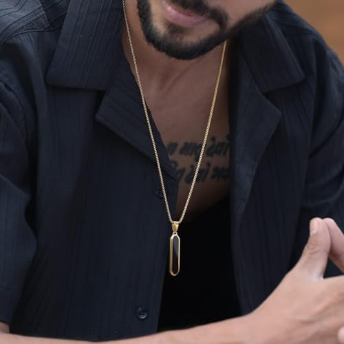 Image of PALMONAS 18k Gold Plated Midnight Prism Pendant Chain for Men - Gift for Boys & Men | Waterproof & Anti-Tarnish Men's Accessories, Stylish Trending Men's Pendant Chains