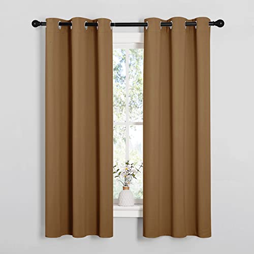 Image of NICETOWN Sleek Blackout Curtains 63 inches Length for Small Windows, Noise Reducing and Block Draft Panels for Door Doorway Laundry Office Luxury Decor Theme (2 Panels, Gold Brown, W34 x L63 -Inch)