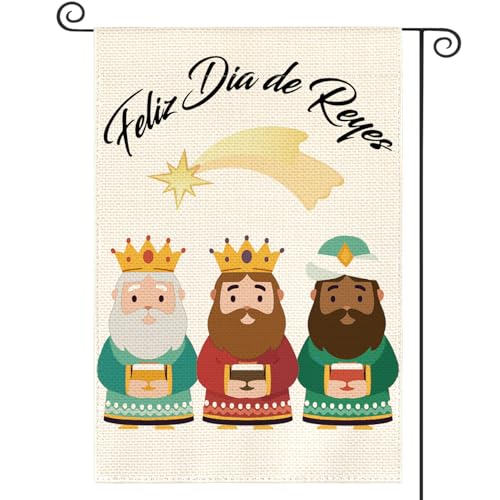 Drapeau de jardin vertical Jésus Étoile de Noël et Rois mages pour extérieur 31x45 cm