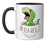 Tea-Rex Cute T-Rex Dinosaur Kawaii Funny Dino Pun Ceramic Mug, Black/White