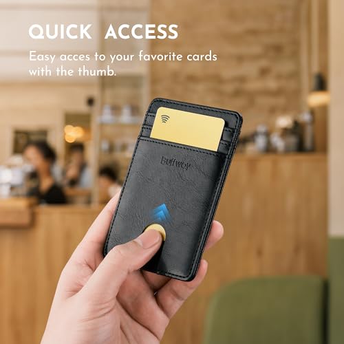 Image of Buffway Mens Slim Wallet, Minimalist Thin Front Pocket Leather Credit Card Holder with RFID Blocking for Work Travel | Minimalist