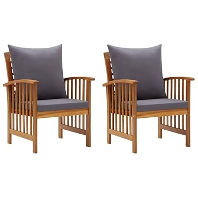 DXKDUSOKJ Set of 2 Solid Acacia Wood Garden Patio Chairs with Seat Cushions and Back Pillows for Outdoor Dining