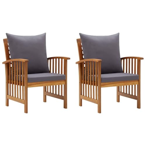 vidaXL 2X Madera Maciza Acacia Sillas de Jardín con Cojines Asiento Mobiliario Muebles Hogar Cocina Restaurante Comedor Exterior con Respaldo