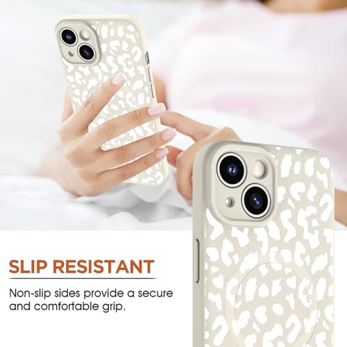 image for OOK Magnetic for iPhone 15 Plus Case, Silicone White Leopard Cute Patt