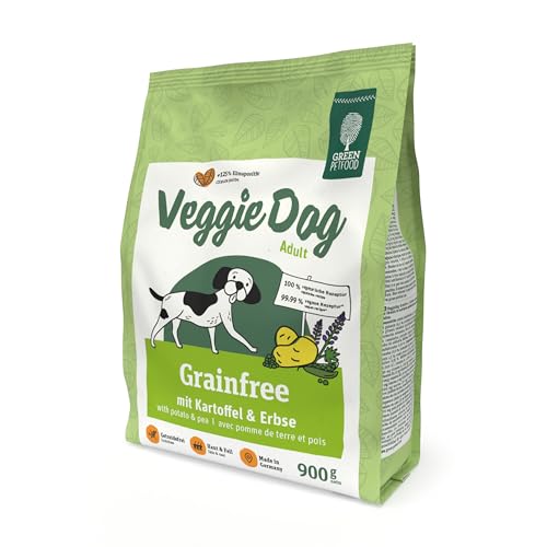 Green Petfood VeggieDog Grainfree (5 x 900 g) | Adult | Premium Trockenfutter für ausgewachsene Sensible Hunde | vegetarisch mit Kartoffel & Erbse | weizenfrei | nachhaltiges Hundefutter | 5er Pack
