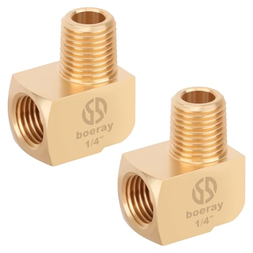 Boeray 2pcs 1/4” Brass Fittings 90 Degree Barstock Street Elbow 1/4" NPT Male Pipe to 1/4" NPT Female Pipe 1/4 NPT Elbow Forged Brass Pipe Fittings