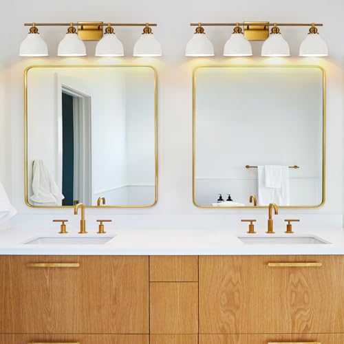 Image of Large Bathroom Vanity Light Fixture,4 Light Gold Vanity Lighting Fixture Over Mirror, 32 inch Wall Sconce Lighting for Bathroom Restroom Farmhouse,E26 Bulbs (Exclude Bulbs)