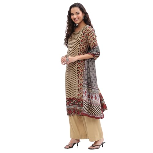 Image of BIBA Women Modal Asymmetric Printed Suit Set