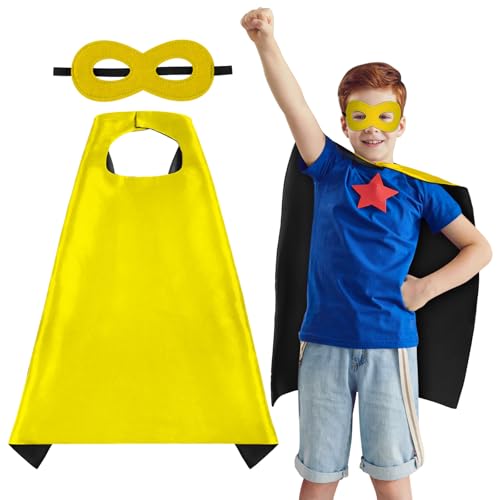 AUYAO Costume da Eroe per Bambini Set Completo con Mantello e Maschera - 3 Pezzi Vestito Supereroe Bambino per Carnevale/Halloween/Feste/Cosplay - Supereroi Giocattoli Mantello per 3-12 Anni