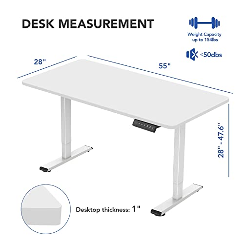 Flexispot En1 Large Stand Up Desk 55 Inches Whole-Piece Desk Computer Workstation Ergonomic Memory Controller Height Adjustable Standing Desk (White Frame + 55" White Top, 2 Packages) #TOP2