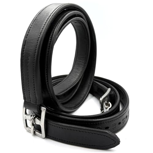 Equine Smile ES5025 Premium Soft Leder Steigbügelriemen Bügelriemen – Besonders weiche zugleich äußerst robuste Lederriemen mit Edelstahlschnallen für Dressur & Springreiten (Schwarz, 155 cm)