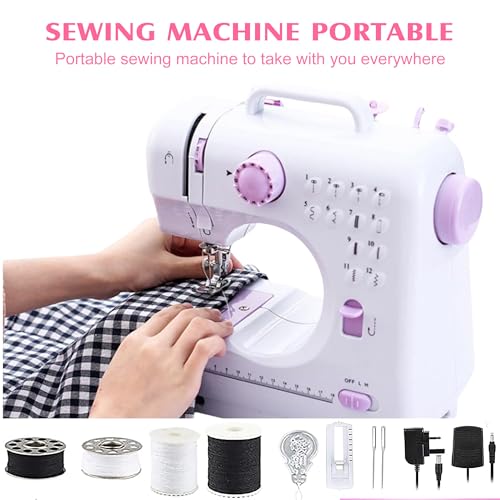 Mini Nähmaschine - 12 Stiche Elektrische Tragbare Nähmaschine mit Eingebautem LED-Licht und Fußpedal, Multifunktionsnähmaschine Haushaltsnähmaschine Doppellinien-Rückwärtsstich für Anfänger/Kinder