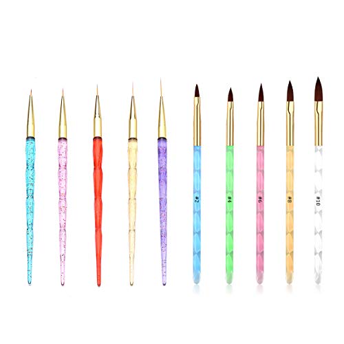 Waldd 10 Pieces Nail Art Pens Kit Include Acrylic Nail Brush and Nail Art Liner Brushes for Nail Art Tips Builder and Nail Painting (Multi-colored)
