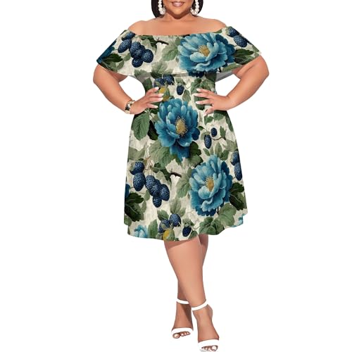 Image of SUZONANA Women's Plus Size Summer Dresses Floral Print Midi Dresses Flowy Sundresses