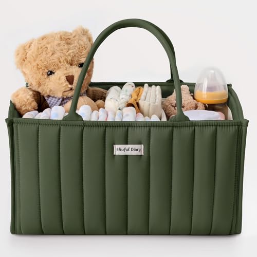 Blissful Diary Baby Diaper Caddy Organizer, Stylish Storage Basket for