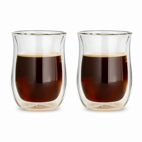 Easyworkz Double Walled Glass Coffee Mugs,Set of 2 (12 fl oz / 350ml) - Clear Borosilicate Glass Cups for Coffee, Tea, Whiskey, Cocktails & All Beverages