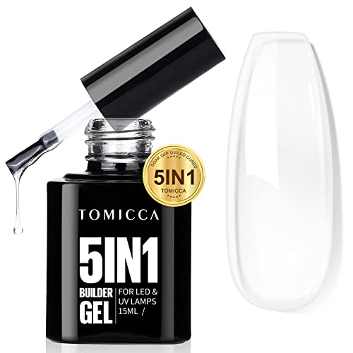 TOMICCA Builder Gel 5 en 1 15ml, Gel Construction Ongle UV, Gummy Base Pose Americaine,UV/LED Gel Ongles pour Nail Extension, Réparation de Manucure, Renforcement,les Décalcomanies et les Bijoux