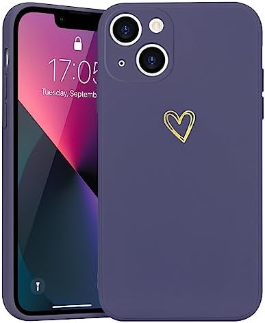 Wirvyuer Etui kompatybilne z iPhone 13 Odporne na wstrząsy silikonowe etui z wzorem serca złota miłość urocze pełne etui ochronne do iPhone 13 6,1 cala (szare)