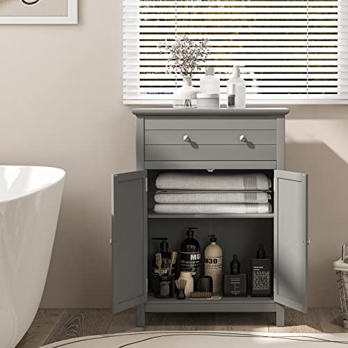 Giantex Bathroom Storage Cabinet With Drawer - Floor Cabinet With Doors, Adjustable Shelf, Storage Organizer For Entryway, Laundry Room, Kitchen, Living Room, Bedroom, Freestanding Cupboard (Gray) #TOP6