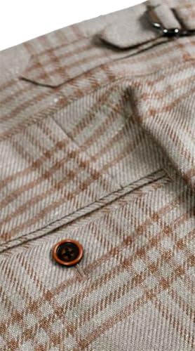 Men's Suits 3 Piece Slim Fit Khaki Plaid Suit Notch Lapel Blazer Jacket Vest Pants Tuxedo Set for Dress Business4