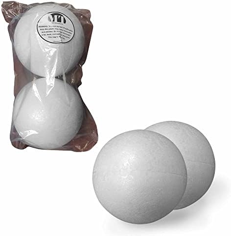 MT Products Smooth and Durable 6” White Craft Foam Polystyrene Round Balls - Foam Balls Good for Arts-in-Crafts (Pack of 2 Balls)